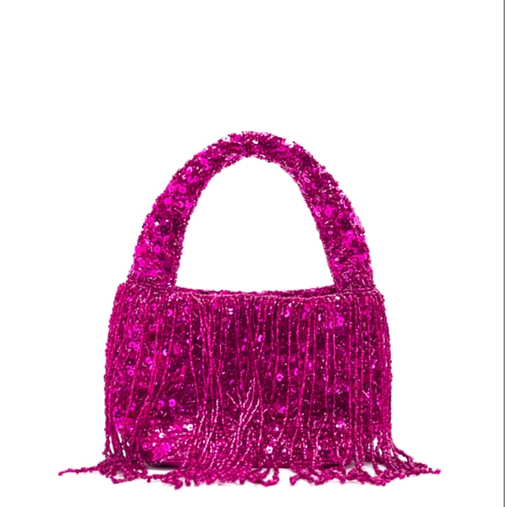 Fuchsia Pink Mini bag with beads and fringes